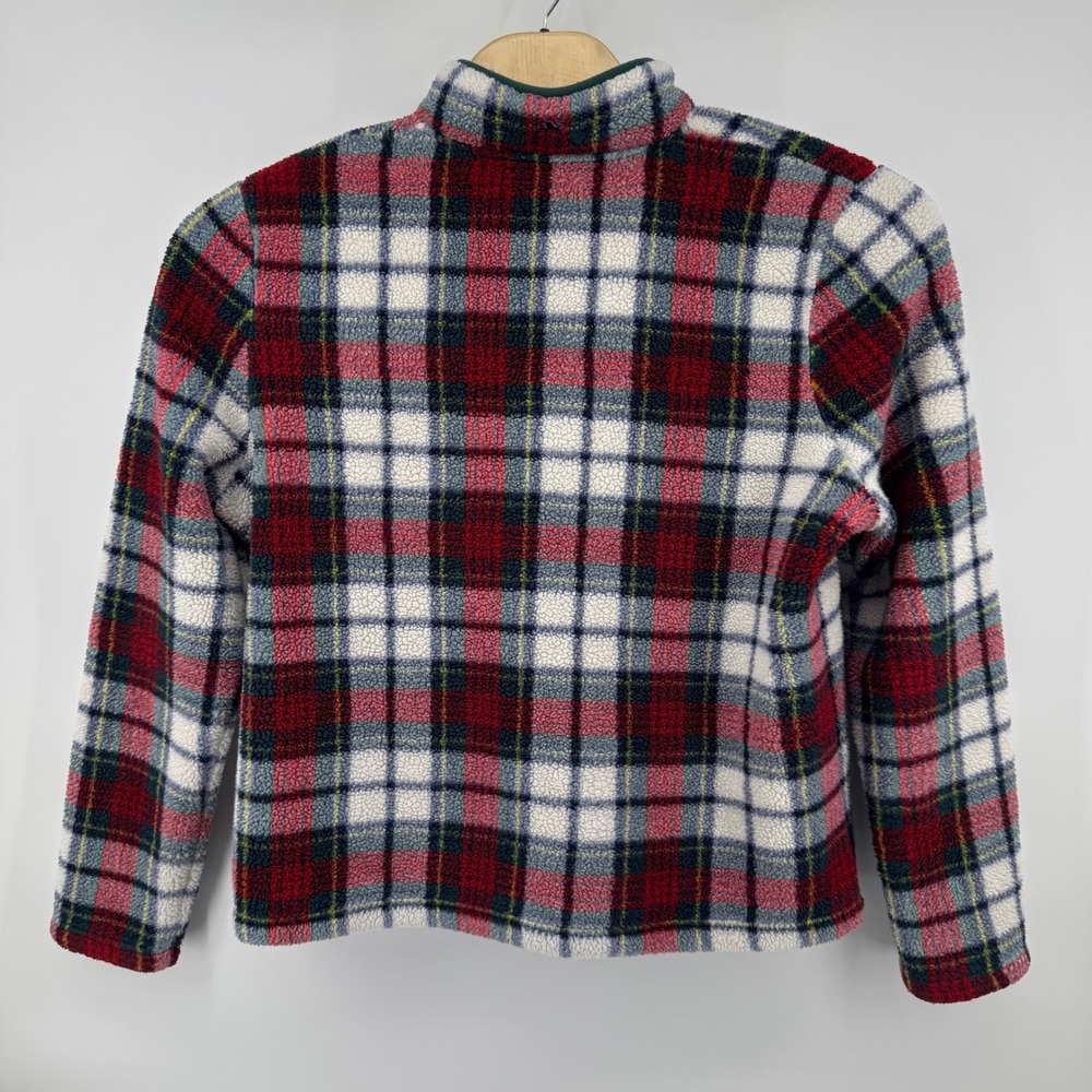 Vineyard Vines Women XL Plaid Sherpa Fleece Quarter Zip Pullover Red Green White - Picture 9 of 12